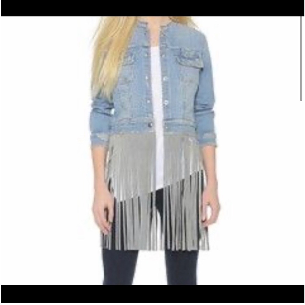 THEPERFEXT denim/leather fringe jacket